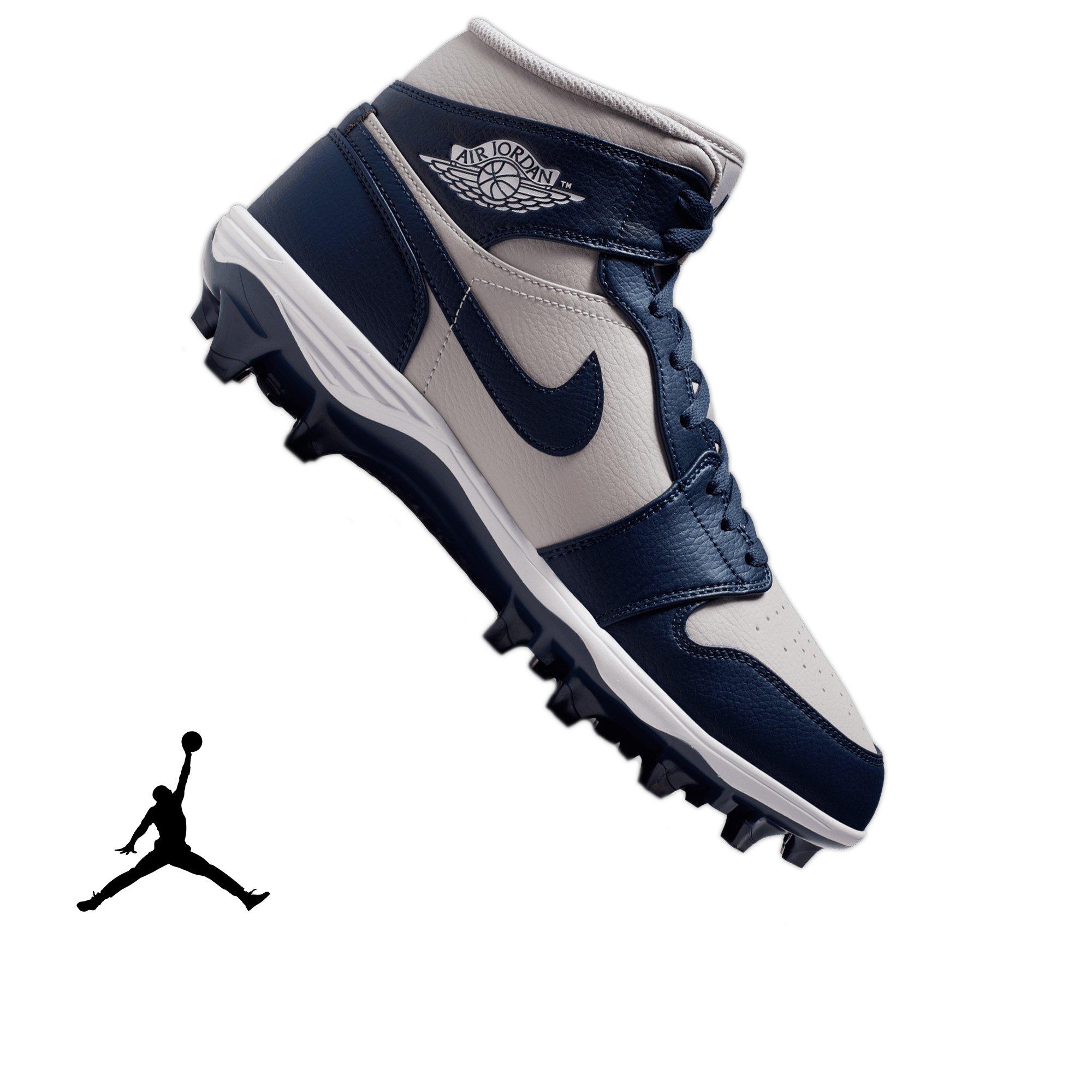 Jordan 1 Mid TD "Wolf Grey" Men's Football Cleat - WOLF GREY/COLLEGE NAVY/WHITE